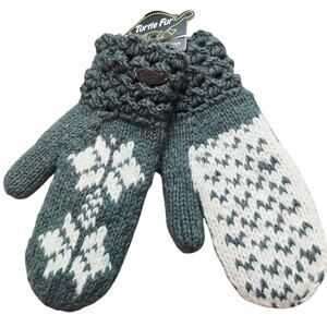 Turtle Fur 100% Wool Tight Knit Gray White Winter Mittens Adult NWT
